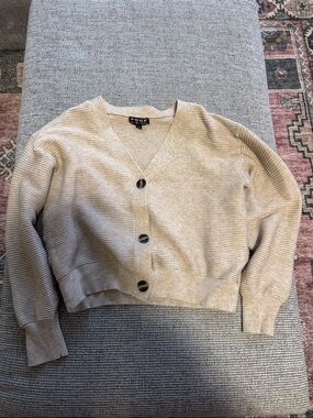 Poof! Neutral Beige Ribbed V-Neck Button Cardigan